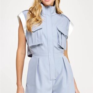Satin Contrast Mock Neck Romper